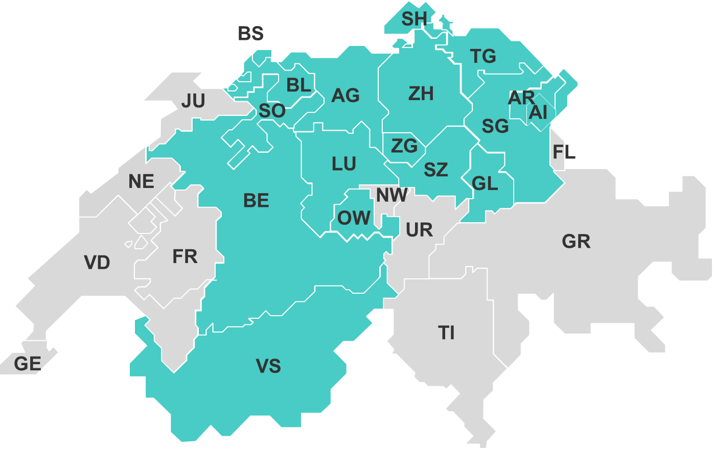 Carte suisse avec cantons colorés