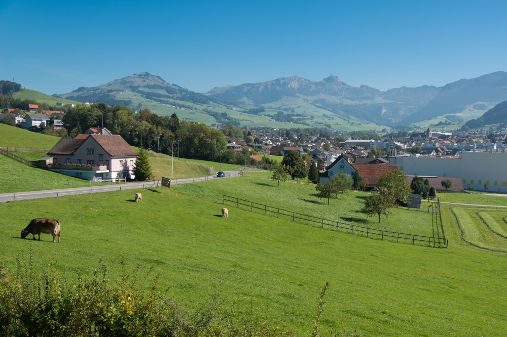 Aussicht vom Wohnheim auf Dorf und Alpstein